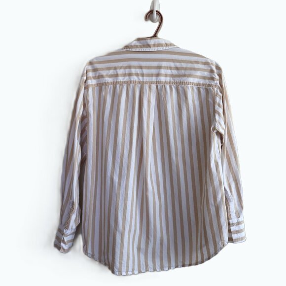 Tan/White Striped Button Up Shirt - Size S - Ladies Relaxed Fit Blouse - Picture 2 of 11
